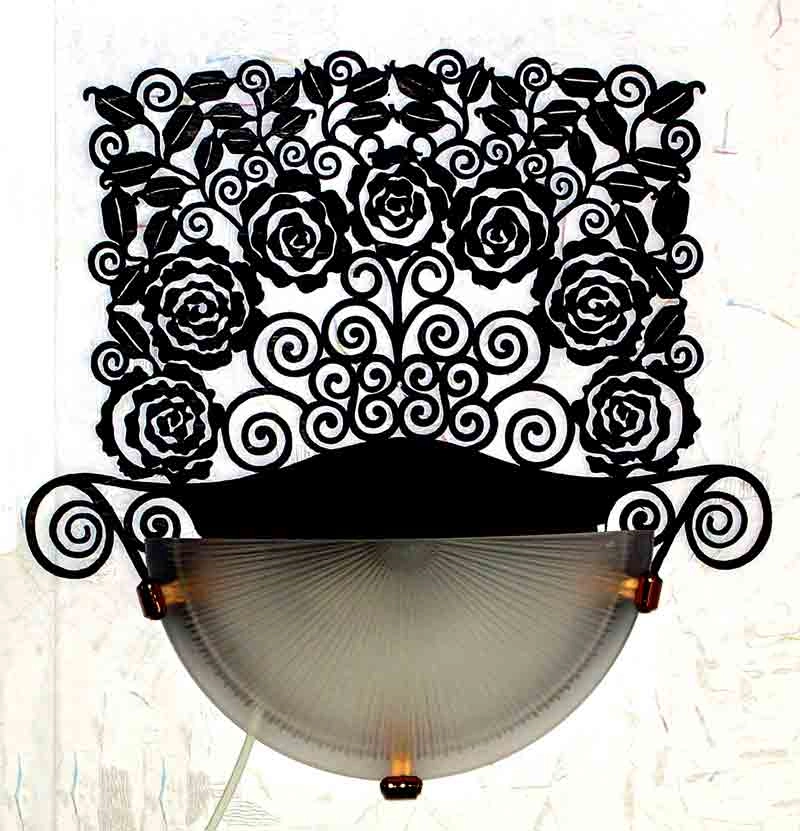 Handmade wooden lamp with rose ornament